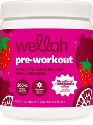Wellah Pre-Workout Drink Mix (Strawberry Pomegranate Flavored, 30 Servings) - with Citrulline Malate and L-Theanine, 200mg of Natural Caffeine & 1000mg of Beta-Alanine