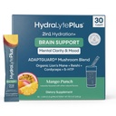 Hydralyte Brain Support - Memory & Focus | Electrolytes + Organic Lions Mane, Reishi, Cordyceps & 5-HTP | Adaptogen Drink Mix with Mushroom Powder | Support Focus and Mood (30 Pack, Mango Punch)