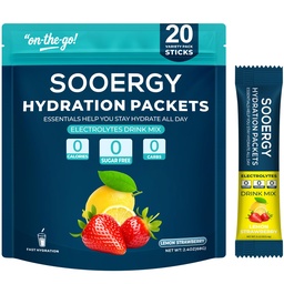 Electrolytes Powder Packets Sugar Free Hydration Packets, Liquid Daily IV Electrolyte Drink Mixex for Rehydration with Electrolytes, Vitamins, 0 Calorie, Lemon Strawberry Flavor, 20 Sticks