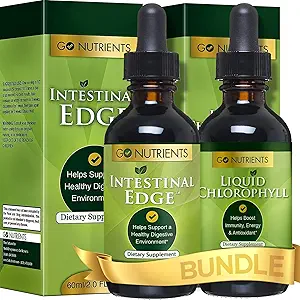 Go Nutrients Intestinal Edge + Liquid Drops Supplement Chlorophyll - Effective Detox, Cleanse & Energy Combo | No GMO’s | No Preservatives