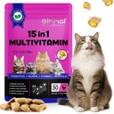 15 in 1 Multivitamin for Cats & Kittens - Chicken Flavor Crunchy & Soft Chews with Prebiotics, Taurine, Omega Fatty Acids - Supports Immune, Digestive, Skin & Coat, Heart & Brain Health - 3.7 oz