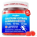 90 Count Calcium Citrate Gummies 1200 mg with Vitamin D3, K2, Magnesium & Zinc, High Absorption Calcium Supplements for Women & Men for B0ne, Muscle & Immune Support, Sugar Free, Mixed Berry Flavor