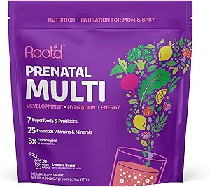 Root'd Prenatal Multivitamin Powder - 25 Vitamins & Minerals with 3x Electrolytes, Folate, Iron, D3 for Mom & Baby, 7 Superfood & Probiotics, Sugar-Free Vitamins & Hydration | 30 Vitamin Drink Packets