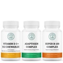 Adaptogen Complex, Vitamin D3+K2 Chewables & Super B-100 Complex Bundle