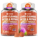Milk Thistle Liver Detox Gummies, 18-IN-1 Liver Cleanse Detox & Repair Supplement with Berberine, Chicory Root, Turmeric, Artichoke, Dandelion Root, Chanca Piedra, Vitamins B6 B12-Sugar Free,Pack of 2