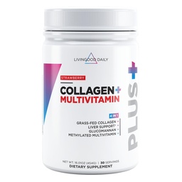 Livingood Daily Collagen Powder for Women & Men, Grass Fed Hydrolyzed Collagen Peptides, Protein & Multivitamins for Healthy Hair, Skin & Nails, Keto & Paleo, Gluten Free, Strawberry, 30 Servings