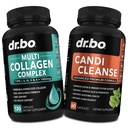 Multi Collagen Peptides & Candida Cleanse - Type I, II, III, V, & X Multi Collagen, Skin, Hair & Nails - Extra Strength Probiotic Complex Cleanser, Natural Oral Herbal Oregano & Caprylic Acid Capsules