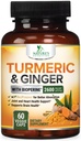 Turmeric Curcumin Supplement - 2000mg Organic Turmeric Per Serving - 95% Curcuminoids, Ginger & BioPerine Black Pepper for Best Absorption - Natural Vegan Joint Support, Bottled in USA - 60 Capsules