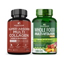 Wholesome Wellness Super-Absorb Multi Collagen Pills (Type I II III V X) Organic Herbs and Bioperine + Whole Food Multivitamin for Men - Natural Multi Vitamins, Minerals, Organic Extracts Bundle