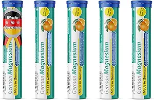 German Magnesium Oxide Supplement | Effervescent Tablets | Orange Flavor – 200 mg Magnesium per Serving | Sugar Free, Vegan – T&D Pharma – Made in Germany