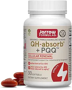 Jarrow Formulas QH-Absorb + PQQ, Dietary Supplement, Antioxidant Support for Mitochondrial Biogenesis, Cellular Energy Production and Cardiovascular Health, 60 Softgels, 60 Day Supply, 
