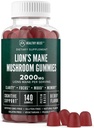 Lions Mane Mushroom Gummies for Adults, 140 Count Bulk Lion's Mane Chewables, High Potency 10:1 Organic Extract amounts to 2000mg, Supplement Supports Mental Clarity, Focus, Mood and Brain Fog