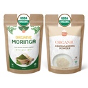 Organic Moringa & Ashwagandha Powder Bundle – 1 lb (454g) Each – USDA Organic Herbal Superfood Adaptogens for Energy, Stress Relief, Focus, Immune Support – Vegan, Non-GMO Supplement for Daily Use
