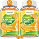 (2 Pack) Calcium Citrate 600-1200 mg with Vitamin D3 Gummies for Women Men | Calcium Supplements For Bone & Teeth Support, High Absorption, Easy to Digest, Sugar Free, Vegan, Orange Flavor,60 Day Supply