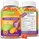 (2 Pack) Calcium Citrate 600-1200mg Magnesium Zinc D3 Gummies for Women Men | Calcium Supplements For Bone, Teeth & Muscle Healthy, High Absorption, Sugar Free, Vegan, Non-GMO, Pectin-Based,Orange Flavor