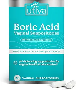 Utiva Boric Acid Suppositories for Women - pH Balance - Feminine Care - 600mg Boric Acid to Lower pH and Support Vaginal Health, BV Treatment for Women, 30 Vaginal Suppositories