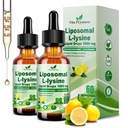 2 Pack L-Lysine 1000mg Liquid Drops w. Monolaurin Olive Leaf Extract Vitamin C D3 & Zinc, 6-in-1 Essential Amino Acid for Immune Collagen Lip & Oral Health, Liposomal Lysine for Better Absorption