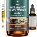 20-in-1 Wormwood Black Walnut Clove Cleanse for Humans Drops – Gut Cleanse & Detox, Digestive Health - 99% Absorption, Premium Herbal Supplement, with Pumpkin Seed, Garlic & Oregano, Vegan, 1 Pack
