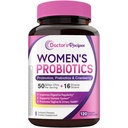 Doctor's Recipes Women's Probiotic, 120 Caps 50 Billion CFU 16 Strains, with Organic Cranberry, Digestive Immune Vaginal & Urinary Health, Shelf Stable, Delayed Release, No Soy Gluten Dairy