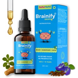 Brainify Drops for Kids | 2-16 Years | 30ml | Brahmi + Shankhpushpi + Vacha | 7 Time-Tested Natural Herbs Formulation | No Added Sugar & Preservatives