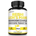 Satoomi Reishi Supplement Complex 5000Mg - 10in1 Combined with Lions Mane, Cordyceps Sinensis, Chaga Mushroom & Others - 90 Capsules for 3 Months