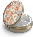 Pill Case Pill Box with Mirror Retro 3 Compartment Small Pill Organizer for Purse or Pocket Bronze Small Roud Pill Box or Vitamins, Fish Oil, Supplements, Pill Containe Travel Gifts（Retro Floral）