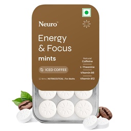 Neuro Energy & Focus Mints - Iced Coffee | Quick Energy Boost & Enhanced Focus | Natural Caffeine + 60 mg L-Theanine + Vitamin B6 & B12 | No Added Sugar | Aspartame Free | 24 Mints
