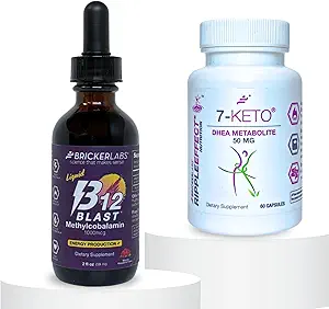 Bricker Labs MetaboBoost Duo: Fat-Burning & Energy Essentials: 7-Keto DHEA Metabolite 50mg Weight Management Support and B12 Blast Methylcobalamin 1000mcg sublingual Liquid Energy Vitamins