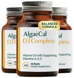 ALGAECAL D3 Complete - Enhanced Immune Support & Bone Health with D3 K2, A, & E - Whole Body Wellness & Bone Strength, 60 softgels (3 Packs)