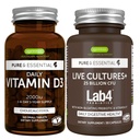 Daily Vitamin D3 + Live Cultures+ Lab4 Probiotics Bundle, 365 2000iu Vitamin D3 Tablets + 25 Billion CFU Lactobacillus Acidophilus & Bifidobacterium with Non-Bloating Prebiotic, by Igennus