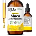 Wild & Organic Maca Ashwagandha Drops for Men and Women - Peruvian Maca Root and Ashwagandha Tincture for Overall Support - Vegan, Sugar & Alcohol-Free Extract Supplement - 2 fl oz