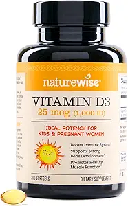NatureWise Vitamin D3 1000iu (25 mcg) 200-Day Supply for Immune Support, Healthy Muscle Function, and Bone Health - Non-GMO, Gluten Free in Organic Extra Virgin Olive Oil, (Mini Softgel), 200 Count