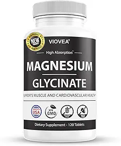 Magnesium Glycinate - Made in USA, 400mg per Serving, 120 Tablets, 100% Chelated for Higher Absorption, Non-GMO and Gluten-Free, Supports Muscle, Bones and Heart Well-Being