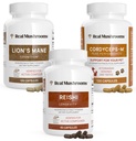 Real Mushrooms Brain, Vitality & Immune Support Bundle - Lion’s Mane Cognition Capsules (120 Capsules) + Reishi 415 Longevity Capsules (90 Capsules) & Cordyceps-M Peak Performance (120 Capsules)