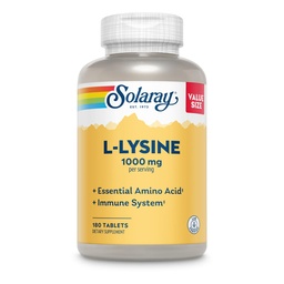 SOLARAY L-Lysine, Free-Form 1000 mg, Essential Amino Acid Immune Support Supplement with Vitamin C 1,000 mg and Zinc 25 mg, Value Size, Lab Verified, 60-Day Guarantee, 60 Servings, 180 Tablets