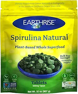 Earthrise Spirulina, Pure Californian Spirulina 500 mg, Vegan, Gluten Free, Keto Friendly, Non -GMO Super Food high in Vitamins & Minerals, 2LB Tablets (300 Serving)