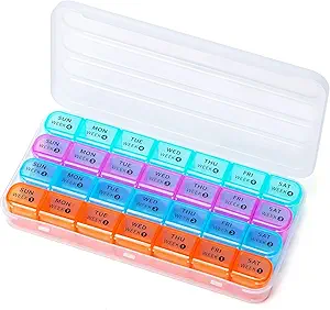 28 Day Monthly Pill Organizer - Weekly Pill Box 1 Time a Day, 4 Weeks Large Pill Case for Traveling, Big Compartment Personal Pill Organizers for Vitamins, Fish Oils, Supplements and Medicine