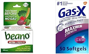 Beano Ultra 800, Gas Prevention and Digestive Enzyme Supplement, 100 Count & Gas-X Maximum Strength Gas Relief Softgels with Simethicone 250 mg for Bloating Relief - 50 Count