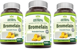 Herbal Secrets Bromelain 500 Mg 120 Tablets Supplement | Pack of 3 | Non-GMO | Gluten Free | Made in USA