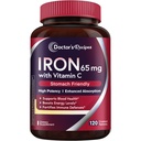 Doctor's Recipes Iron Supplement 65 mg with Vitamin C - Maximized Absorption & Stomach Friendly Iron Pills for Red Blood Cells Formation, Heart, Brain & Immunity Health - Vegan Non-GMO 120 Iron Tabs