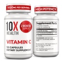 10X Health Vitamin C 1000mg - 120 Capsules Vitamin C, High Dose Ascorbic Acid for Immunity, Antioxidant Protection, Collagen & Tissue Support for Adults - VitaminC 1000 mg - Non-GMO, Gluten-Free