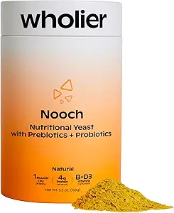 wholier Nutritional Yeast Flakes with Prebiotics & Probiotics for Gut Health. Methylcobalamin Vitamin B12 & Vitamin D3. Vegan Cheesy Seasoning. (5.3 oz.) (Natural)