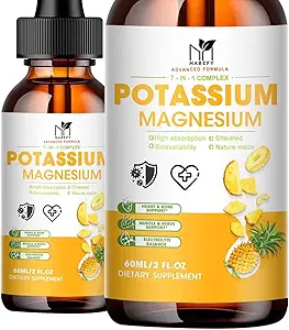2 Pack Potassium Magnesium Calcium Supplement Liquid Drops -Magnesium Glycinate & Potassium with Vitamin D3, Zinc for Leg Cramps, Bone, Energy, Immune Support, Pineapple Flavor, 4 Fl oz