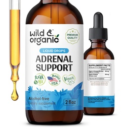 Wild & Organic Adrenal Support - Ashwagandha & Rhodiola Rosea Drops - 2 oz | Alcohol-Free - No Added Sugar - No Artificial Additives, Flavors or Colors - Glycerin-Based - Pure Formula