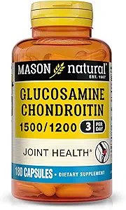 Mason Natural Glucosamine Chondroitin 1500/1200 3 Per Day with Vitamin C, Supports Joint Health, Improved Flexibility and Mobility, 180 Capsules