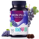 LIVS Iron Plus Gummies – 20mg Gentle Iron Supplement for Women & Men – Anemia Support – Vitamin C for Absorption – Biotin, Folate & B12 for Energy – Gluten Free, Vegan, Halal & Kosher – 90 Count