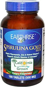 Earthrise Spirulina Gold Plus 500mg Tablet 180 counts, Natural Premium Spirulina from California- Vegan, Gluten Free, Keto Friendly, Non -GMO Super Food high in vitamins & minerals.