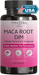 VINATURA MACA Root + DIM Capsules for Women Performance - Hormone Balance, Menopause Support Fertility, Women's Supplement, 60 Vegan Capsules