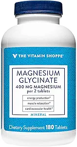 The Vitamin Shoppe Magnesium Glycinate 400MG - High-Absorption Formula to Support Energy Production, Promote Muscle Relaxation, and Enhance Heart Health for Overall Wellness (180 Tablets)