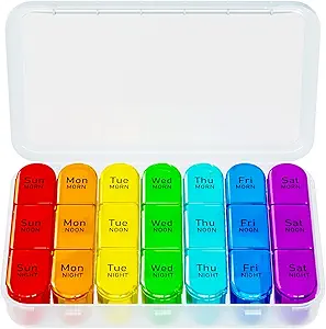 Weekly Pill Organizer 3 Times a Day,Travel Pill Box 7 Day,Daily Portable Small Pill Case,Moisture-Proof Medicine Organizer Box for Vitamins, Fish Oils, Supplements and Medications Supplement（White）